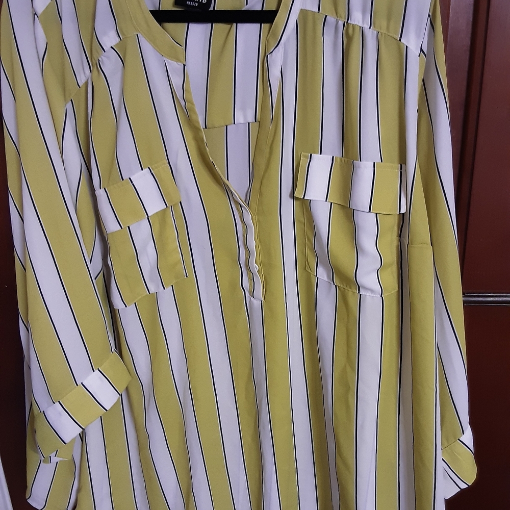 Torrid Yellow and White Striped Blouse Size 5x